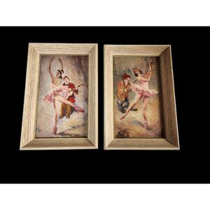 Pal Fried MCM Art Ballerina & Clown 2 Piece Gallery Framed Hungarian Artist